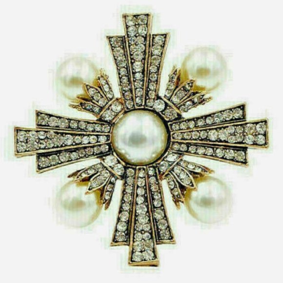 High End PEARL Maltese CROSS Rhinestone Brooch - Picture 7 of 8